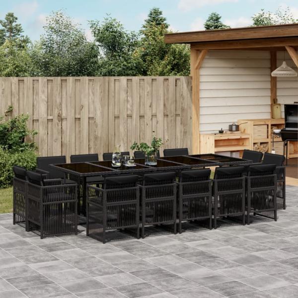 ARDEBO.de - 15-tlg. Garten-Essgruppe mit Kissen Schwarz Poly Rattan