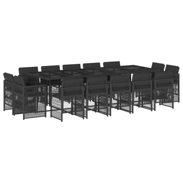 15-tlg. Garten-Essgruppe mit Kissen Schwarz Poly Rattan