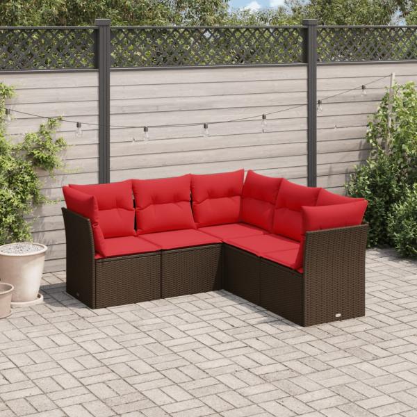 ARDEBO.de - 5-tlg. Garten-Sofagarnitur mit Kissen Braun Poly Rattan
