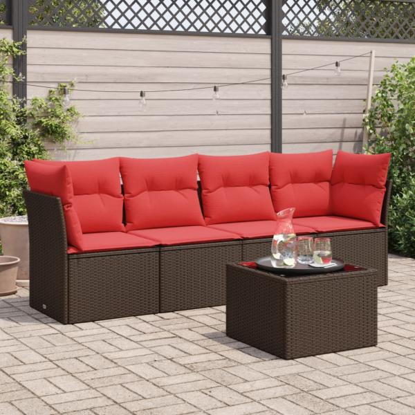ARDEBO.de - 5-tlg. Garten-Sofagarnitur mit Kissen Braun Poly Rattan