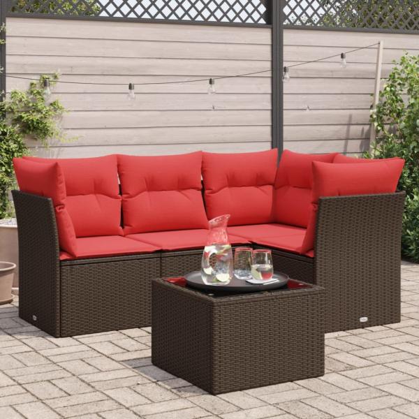 ARDEBO.de - 5-tlg. Garten-Sofagarnitur mit Kissen Braun Poly Rattan