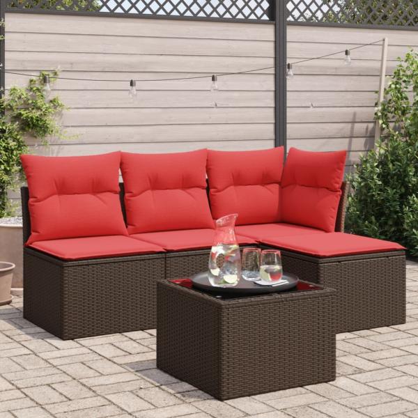 ARDEBO.de - 5-tlg. Garten-Sofagarnitur mit Kissen Braun Poly Rattan