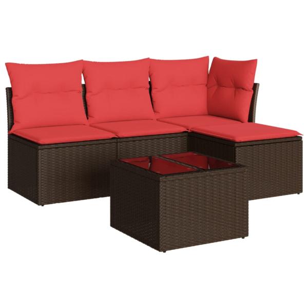 5-tlg. Garten-Sofagarnitur mit Kissen Braun Poly Rattan