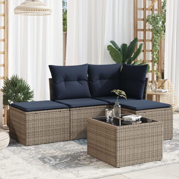 ARDEBO.de - 5-tlg. Garten-Sofagarnitur mit Kissen Grau Poly Rattan