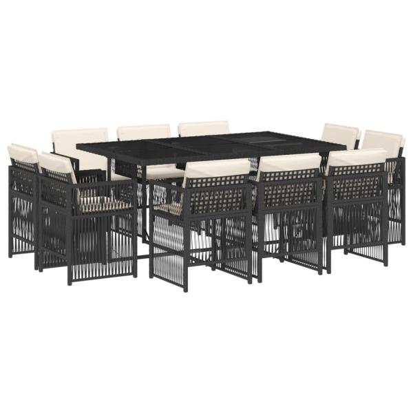 11-tlg. Garten-Essgruppe mit Kissen Schwarz Poly Rattan