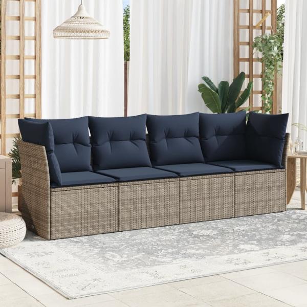 ARDEBO.de - 4-tlg. Garten-Sofagarnitur mit Kissen Grau Poly Rattan
