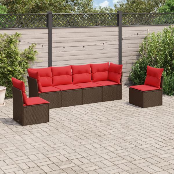 ARDEBO.de - 6-tlg. Garten-Sofagarnitur mit Kissen Braun Poly Rattan