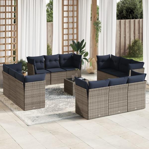 ARDEBO.de - 13-tlg. Garten-Sofagarnitur mit Kissen Grau Poly Rattan