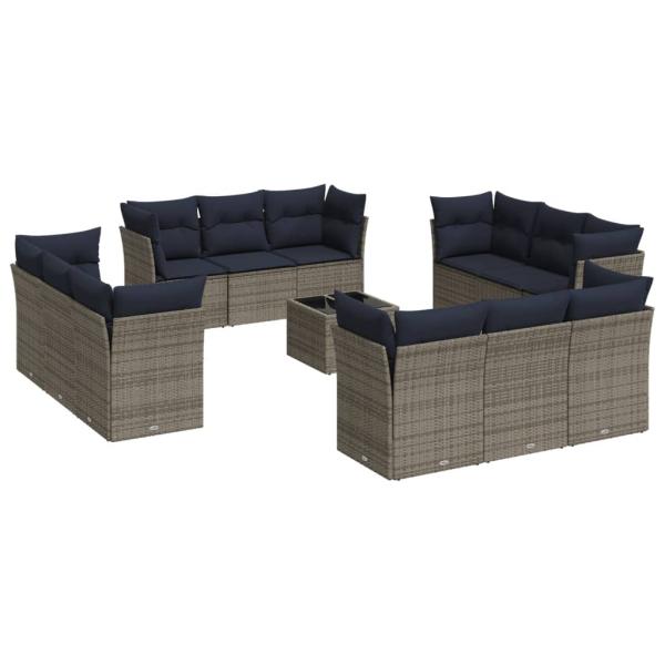 13-tlg. Garten-Sofagarnitur mit Kissen Grau Poly Rattan