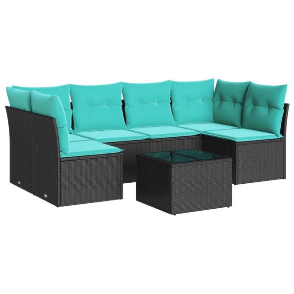 7-tlg. Garten-Sofagarnitur mit Kissen Schwarz Poly Rattan