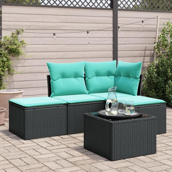 ARDEBO.de - 5-tlg. Garten-Sofagarnitur mit Kissen Schwarz Poly Rattan