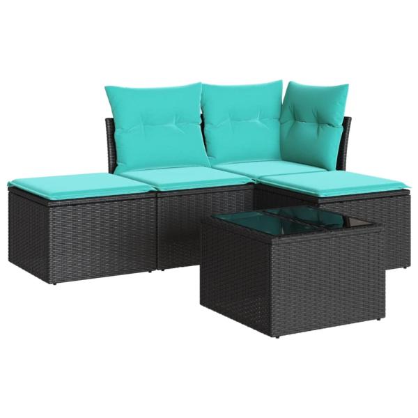 5-tlg. Garten-Sofagarnitur mit Kissen Schwarz Poly Rattan