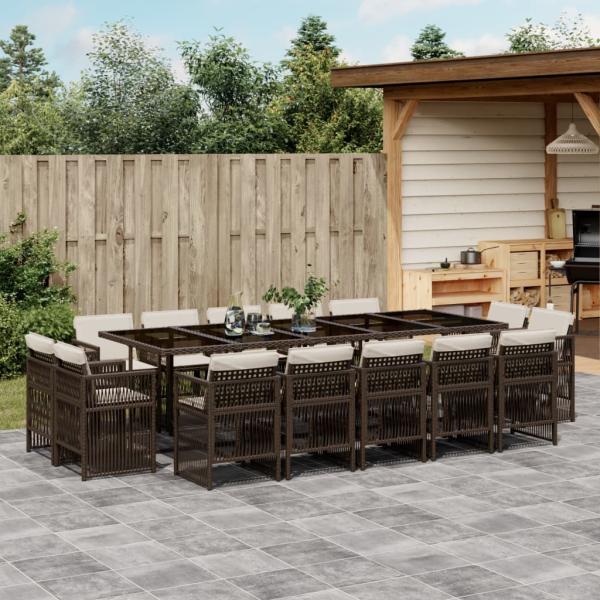 ARDEBO.de - 15-tlg. Garten-Essgruppe mit Kissen Braun Poly Rattan