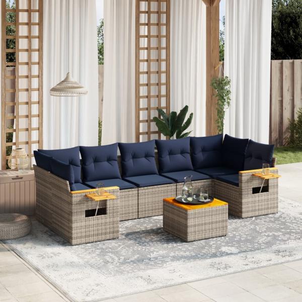 ARDEBO.de - 8-tlg. Garten-Sofagarnitur mit Kissen Grau Poly Rattan