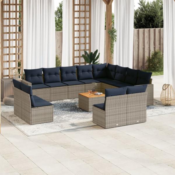 ARDEBO.de - 13-tlg. Garten-Sofagarnitur mit Kissen Grau Poly Rattan