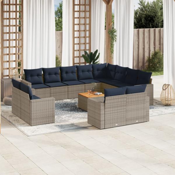 ARDEBO.de - 13-tlg. Garten-Sofagarnitur mit Kissen Grau Poly Rattan