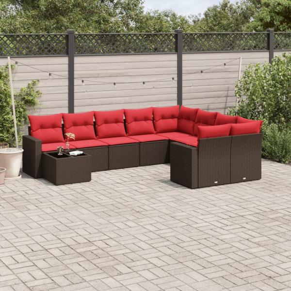 ARDEBO.de - 10-tlg. Garten-Sofagarnitur mit Kissen Braun Poly Rattan