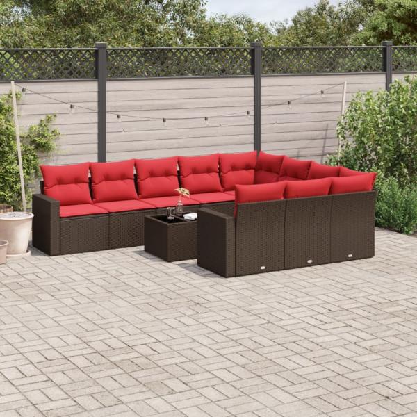 ARDEBO.de - 11-tlg. Garten-Sofagarnitur mit Kissen Braun Poly Rattan
