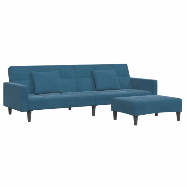 ARDEBO.de - Schlafsofa 2-Sitzer mit Fußhocker Blau Samt