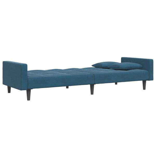 Schlafsofa 2-Sitzer mit Fußhocker Blau Samt