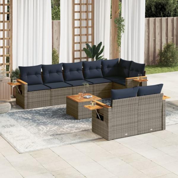 ARDEBO.de - 9-tlg. Garten-Sofagarnitur mit Kissen Grau Poly Rattan