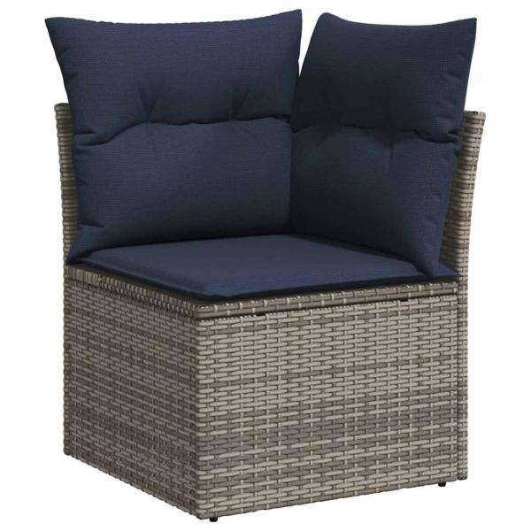 7-tlg. Garten-Sofagarnitur mit Kissen Grau Poly Rattan Akazie