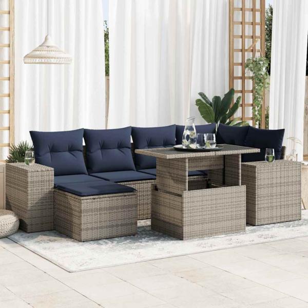 ARDEBO.de - 9-tlg. Garten-Sofagarnitur mit Kissen Grau Poly Rattan Akazie