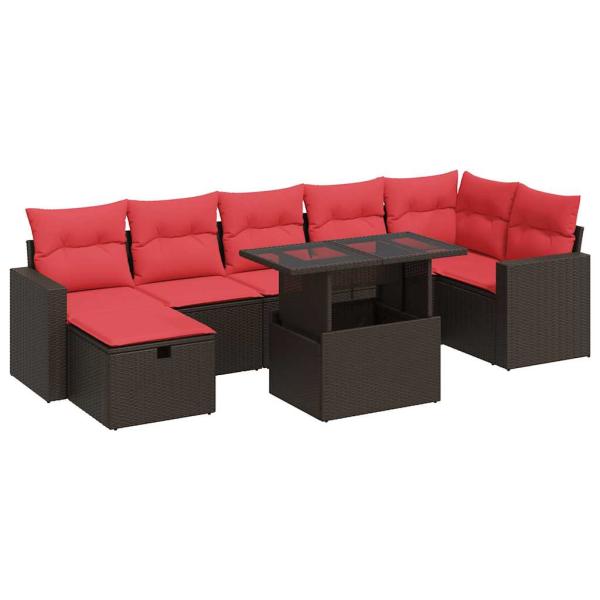8-tlg. Garten-Sofagarnitur mit Kissen Schwarz Poly Rattan