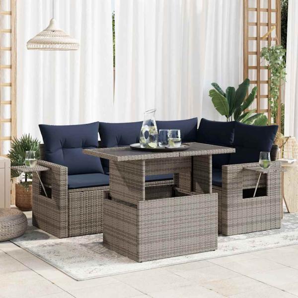 ARDEBO.de - 5tlg. Garten-Sofagarnitur mit Kissen Schwarz Poly Rattan Akazie