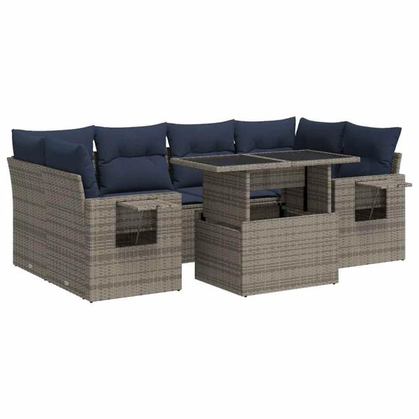 7-tlg. Garten-Sofagarnitur mit Kissen Schwarz Poly Rattan