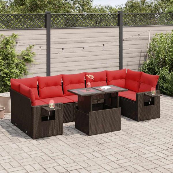 ARDEBO.de - 8-tlg. Garten-Sofagarnitur mit Kissen Grau Poly Rattan Akazie
