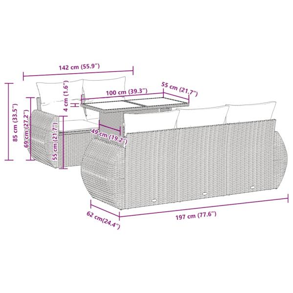 6-tlg. Garten-Sofagarnitur mit Kissen Braun Poly Rattan Akazie