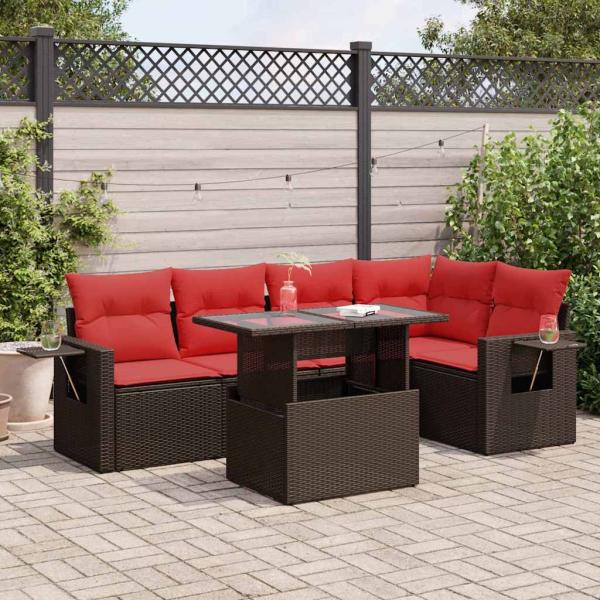 ARDEBO.de - 6-tlg. Garten-Sofagarnitur mit Kissen Braun Poly Rattan Akazie