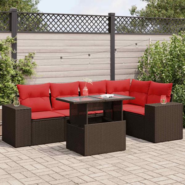 ARDEBO.de - 6-tlg. Garten-Sofagarnitur mit Kissen Braun Poly Rattan Akazie