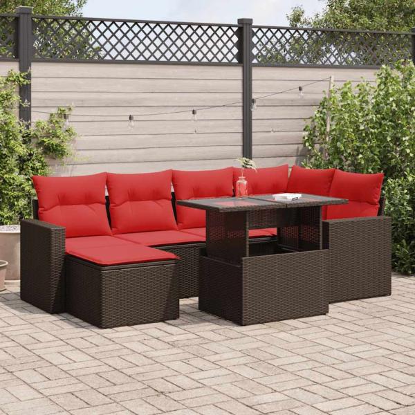 ARDEBO.de - 7-tlg. Garten-Sofagarnitur mit Kissen Braun Poly Rattan Akazie