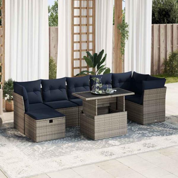 ARDEBO.de - 8-tlg. Garten-Sofagarnitur mit Kissen Braun Poly Rattan Akazie