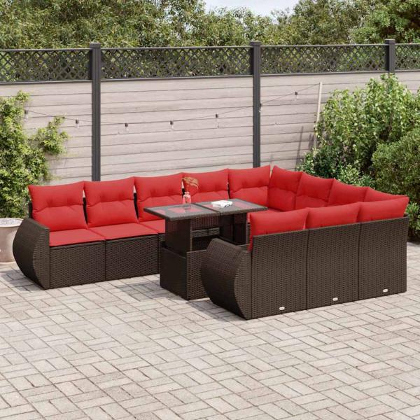 ARDEBO.de - 11-tlg. Garten-Sofagarnitur mit Kissen Braun Poly Rattan Akazie