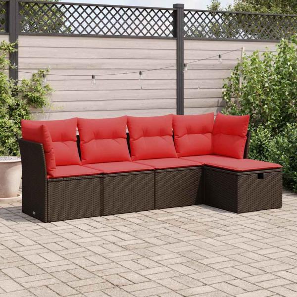 ARDEBO.de - 5-tlg. Garten-Sofagarnitur mit Kissen Braun Poly Rattan