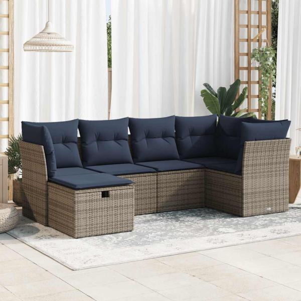 ARDEBO.de - 6-tlg. Garten-Sofagarnitur mit Kissen Grau Poly Rattan