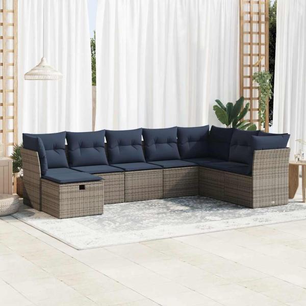ARDEBO.de - 8-tlg. Garten-Sofagarnitur mit Kissen Grau Poly Rattan