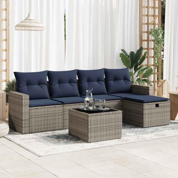 ARDEBO.de - 6-tlg. Garten-Sofagarnitur mit Kissen Grau Poly Rattan