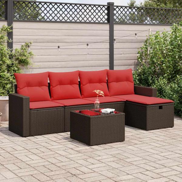 ARDEBO.de - 6-tlg. Garten-Sofagarnitur mit Kissen Braun Poly Rattan