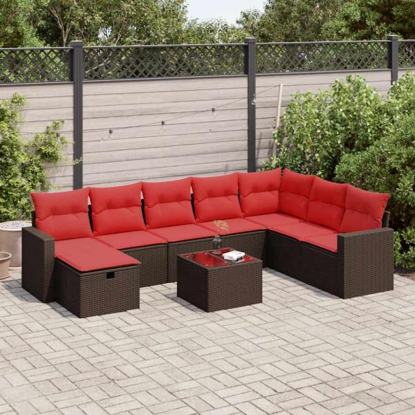 ARDEBO.de - 9-tlg. Garten-Sofagarnitur mit Kissen Braun Poly Rattan