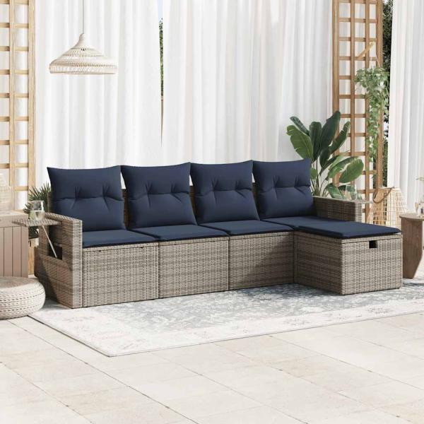 ARDEBO.de - 5-tlg. Garten-Sofagarnitur mit Kissen Grau Poly Rattan