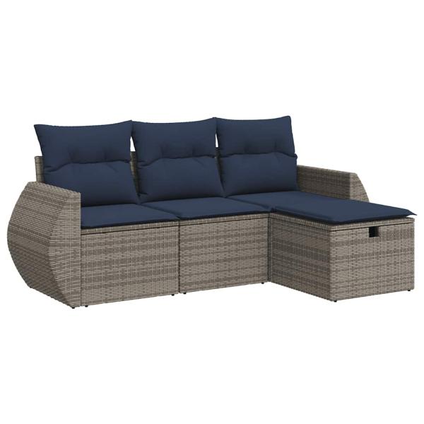 4-tlg. Garten-Sofagarnitur mit Kissen Grau Poly Rattan