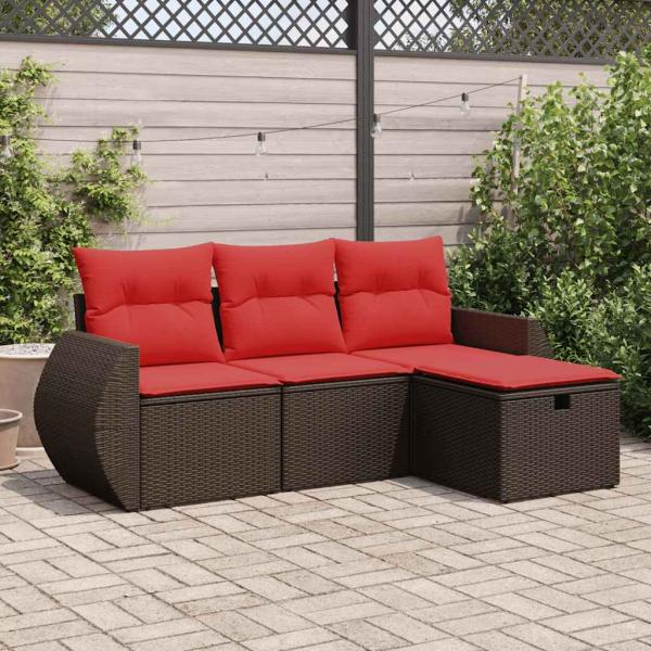 ARDEBO.de - 4-tlg. Garten-Sofagarnitur mit Kissen Braun Poly Rattan