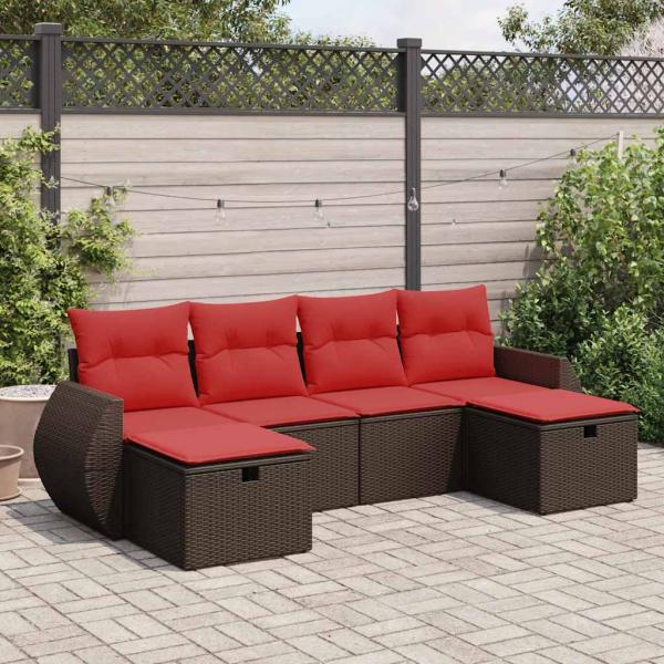 ARDEBO.de - 6-tlg. Garten-Sofagarnitur mit Kissen Braun Poly Rattan
