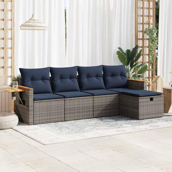 ARDEBO.de - 5-tlg. Garten-Sofagarnitur mit Kissen Grau Poly Rattan