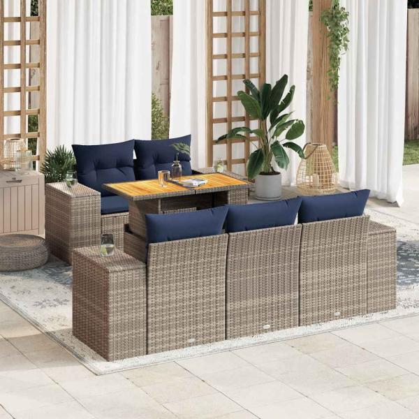ARDEBO.de - 6-tlg. Garten-Sofagarnitur mit Kissen Grau Poly Rattan