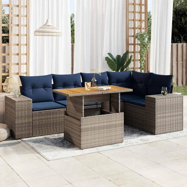 ARDEBO.de - 6-tlg. Garten-Sofagarnitur mit Kissen Grau Poly Rattan